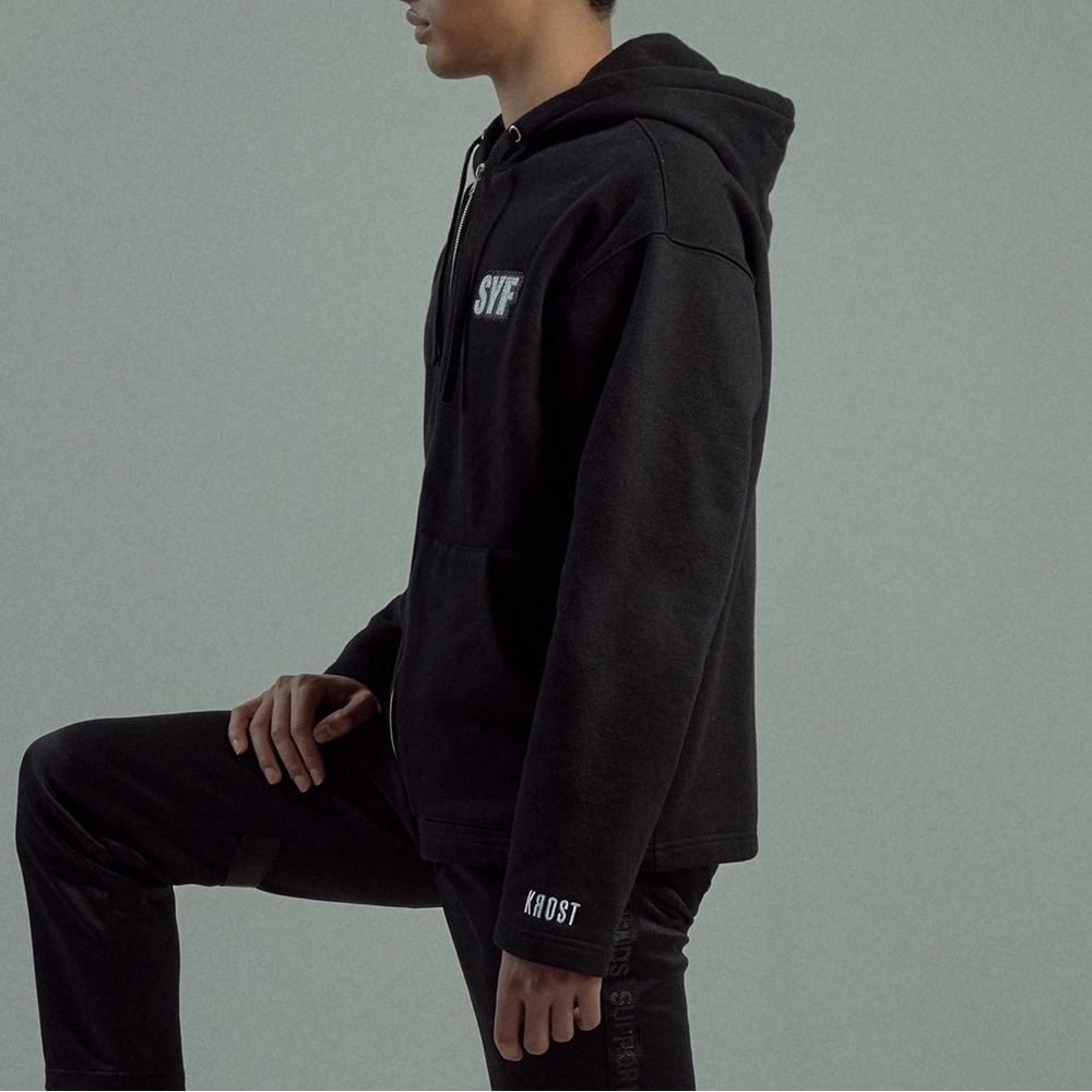 KROST Black Zip Up Hoodie XL Streetwear Minimalist Luxury Heavyweight Cotton SYF - Picture 6 of 17